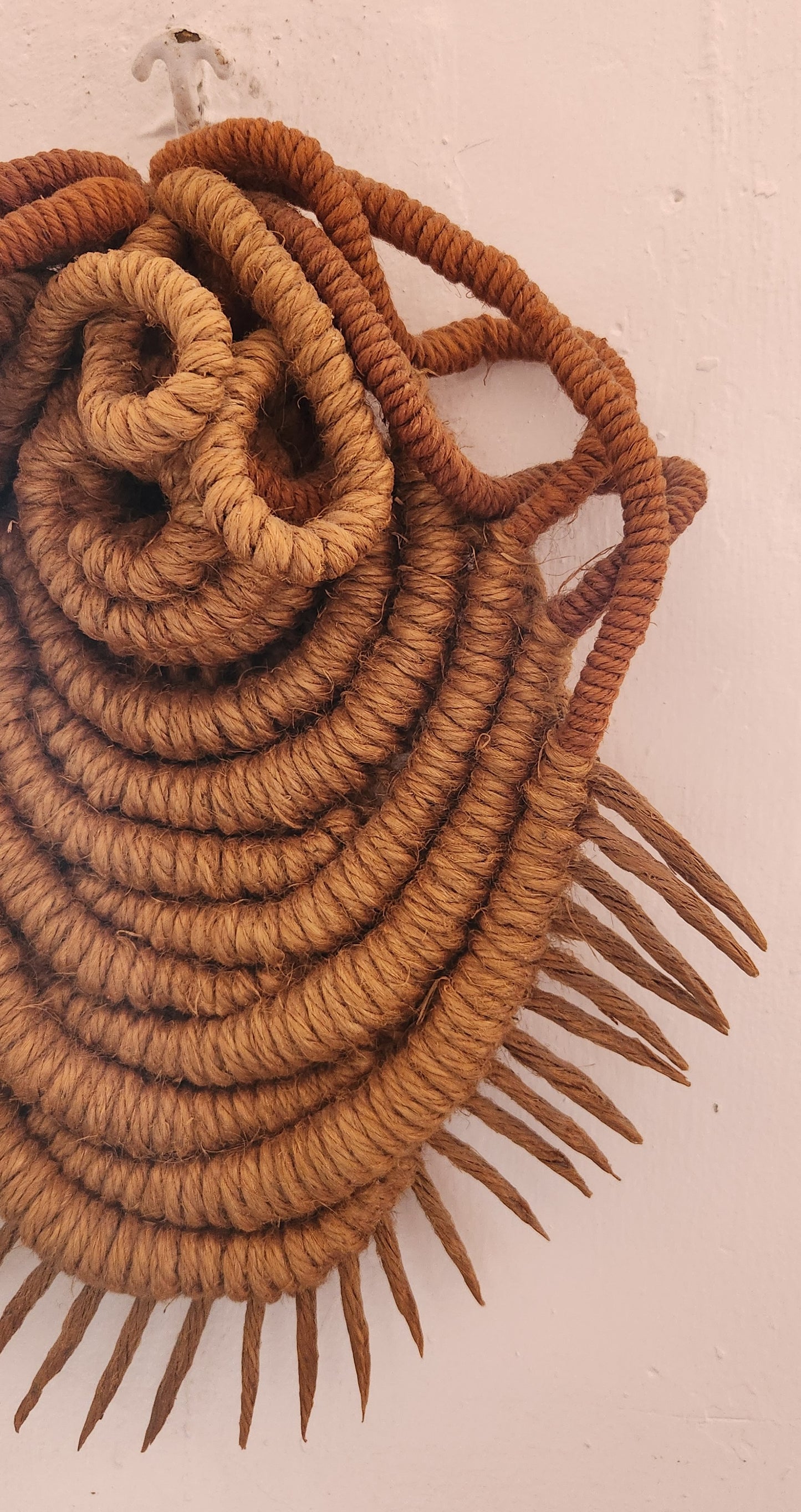 Handcrafted Jute Rope Fiber Art Abstract Wall Sculpture
