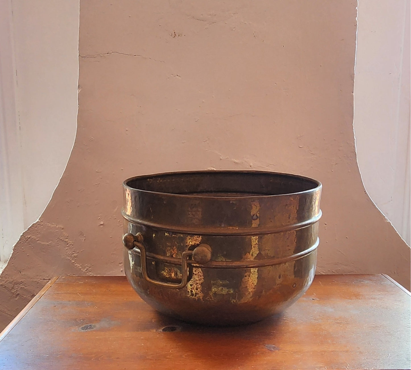 Large Vintage Brass Handled Pot