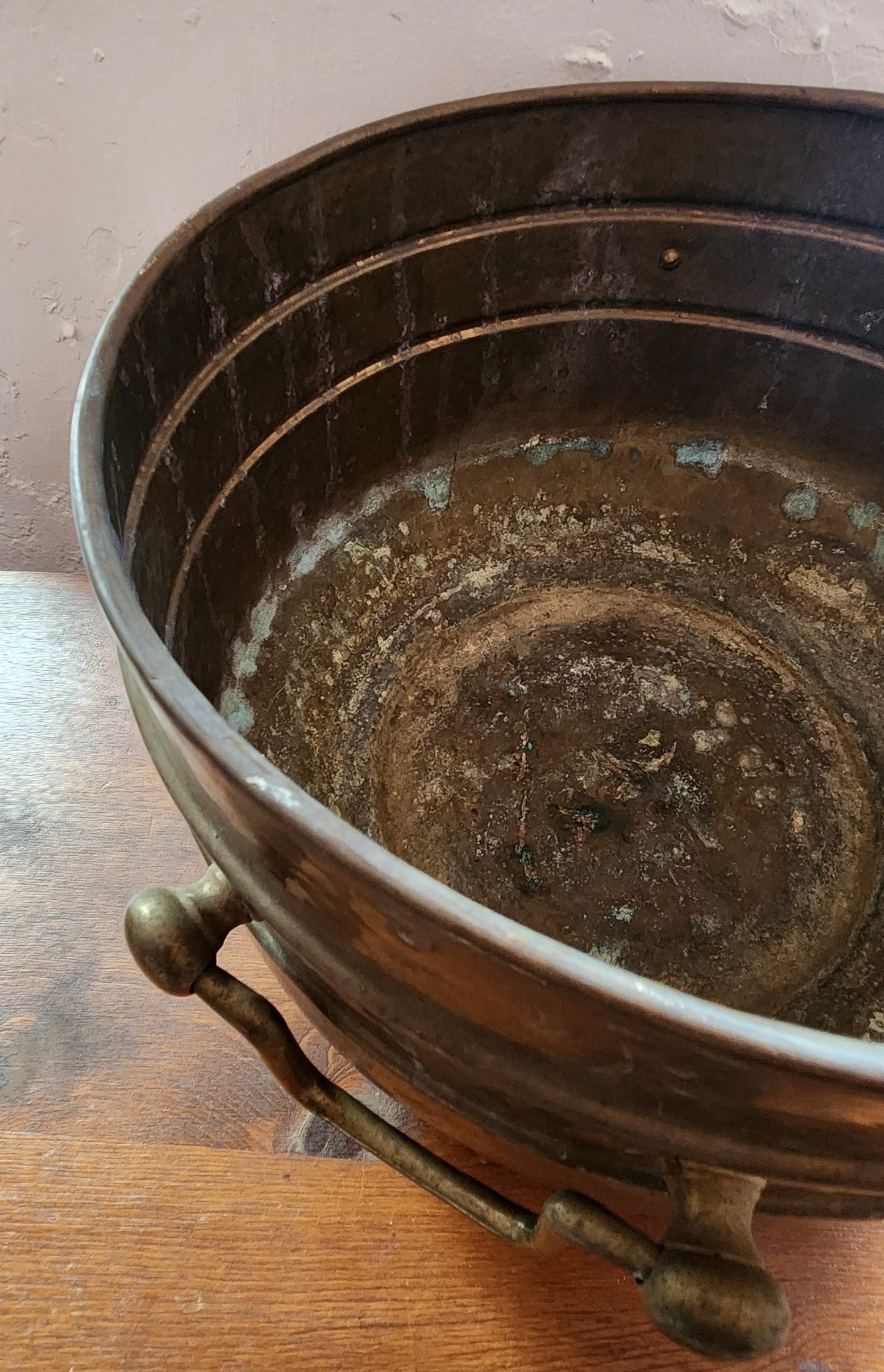 Large Vintage Brass Handled Pot