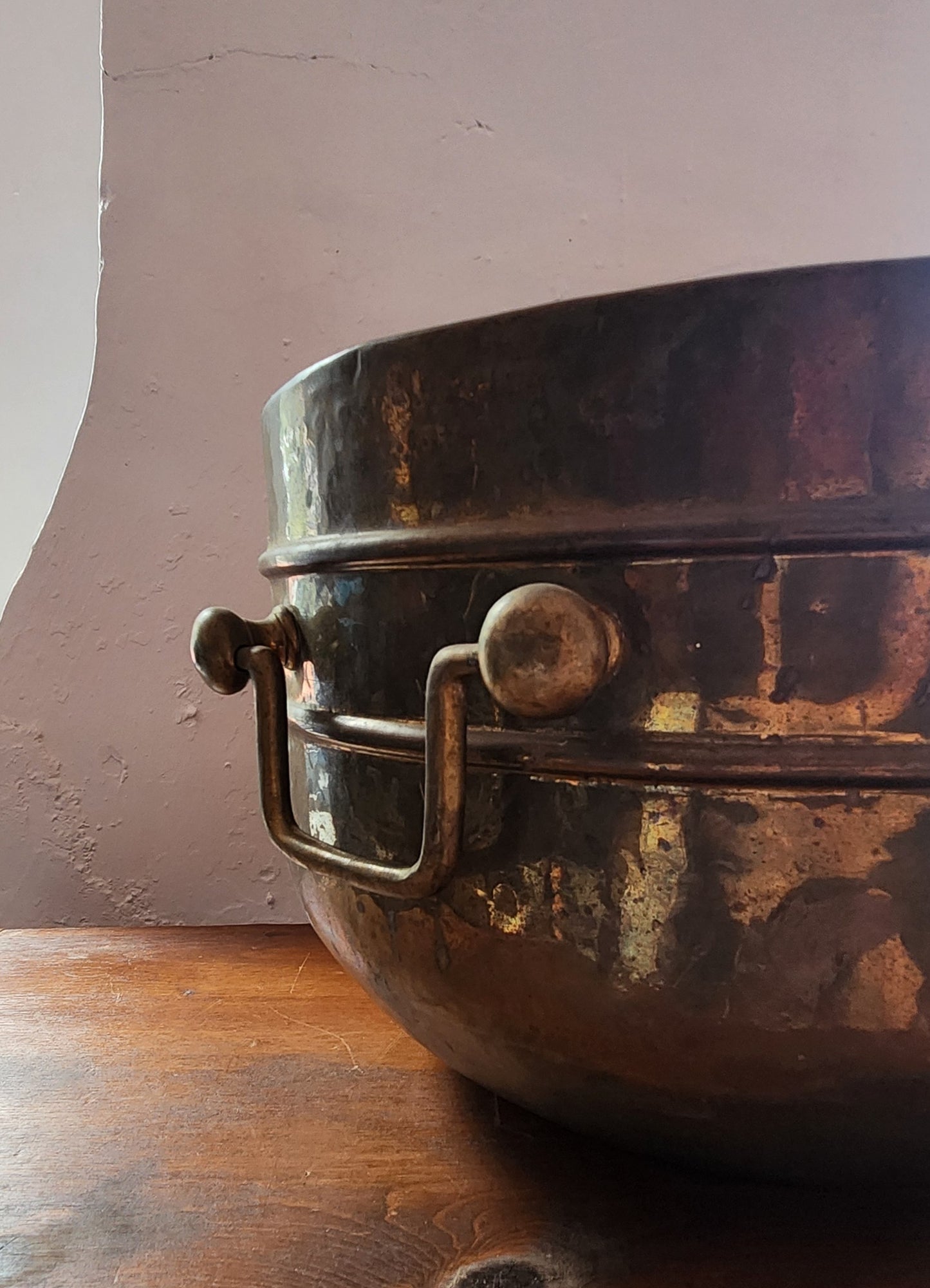 Large Vintage Brass Handled Pot