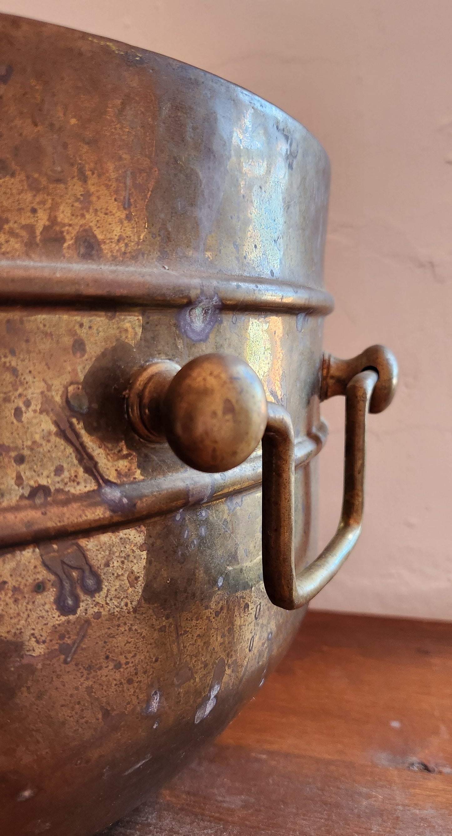 Large Vintage Brass Handled Pot